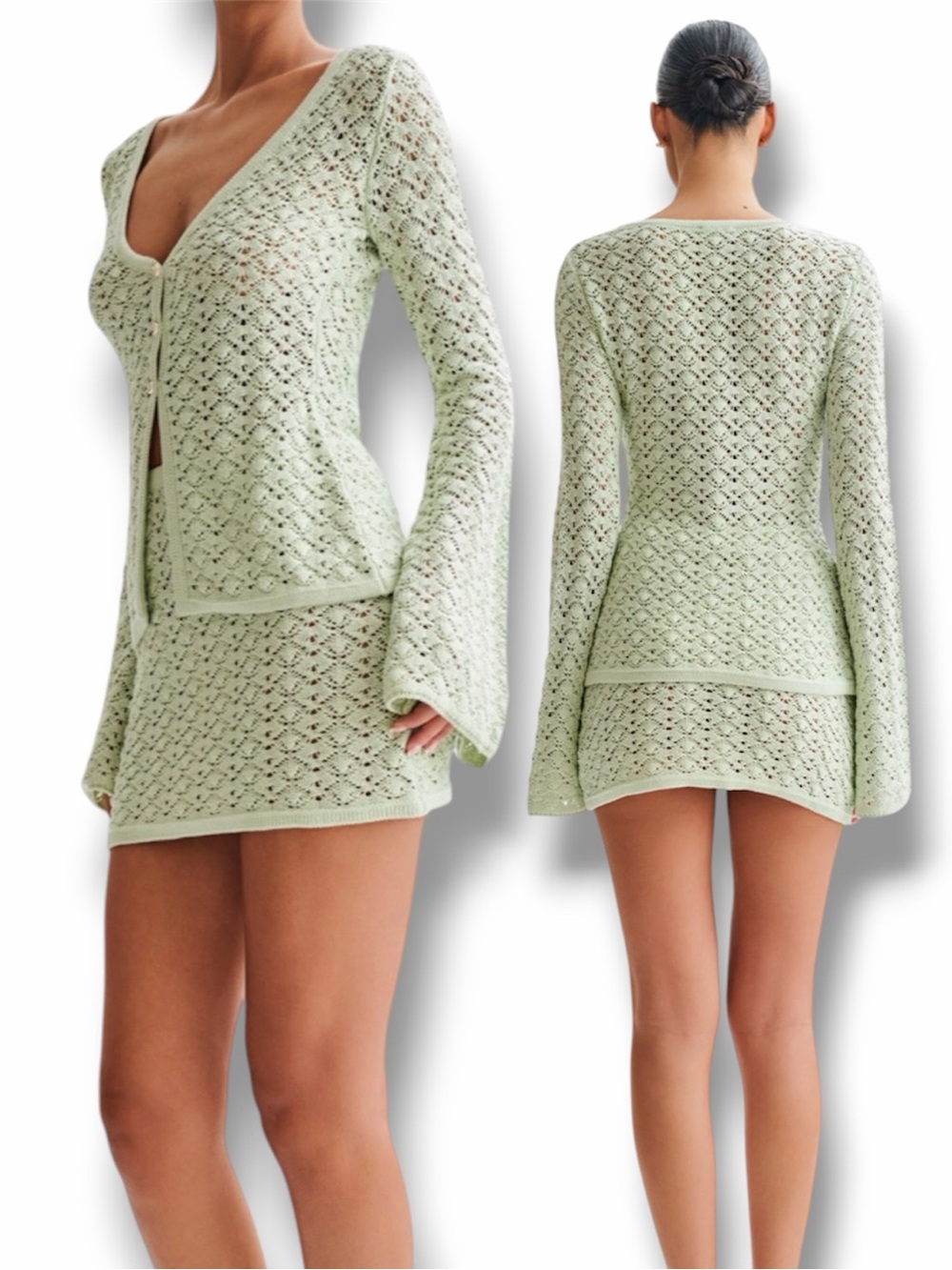 Meshki Murphy Set Open Knit Cardigan With Mini Skirt Size Medium